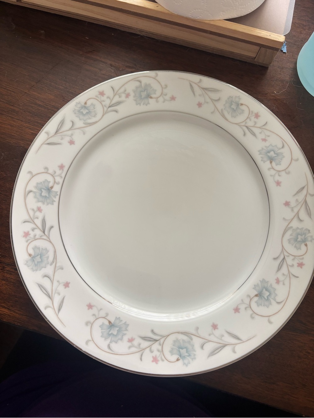 English Garden Fine China Porcelain Dinner Plate with Blue Floral Border Set of